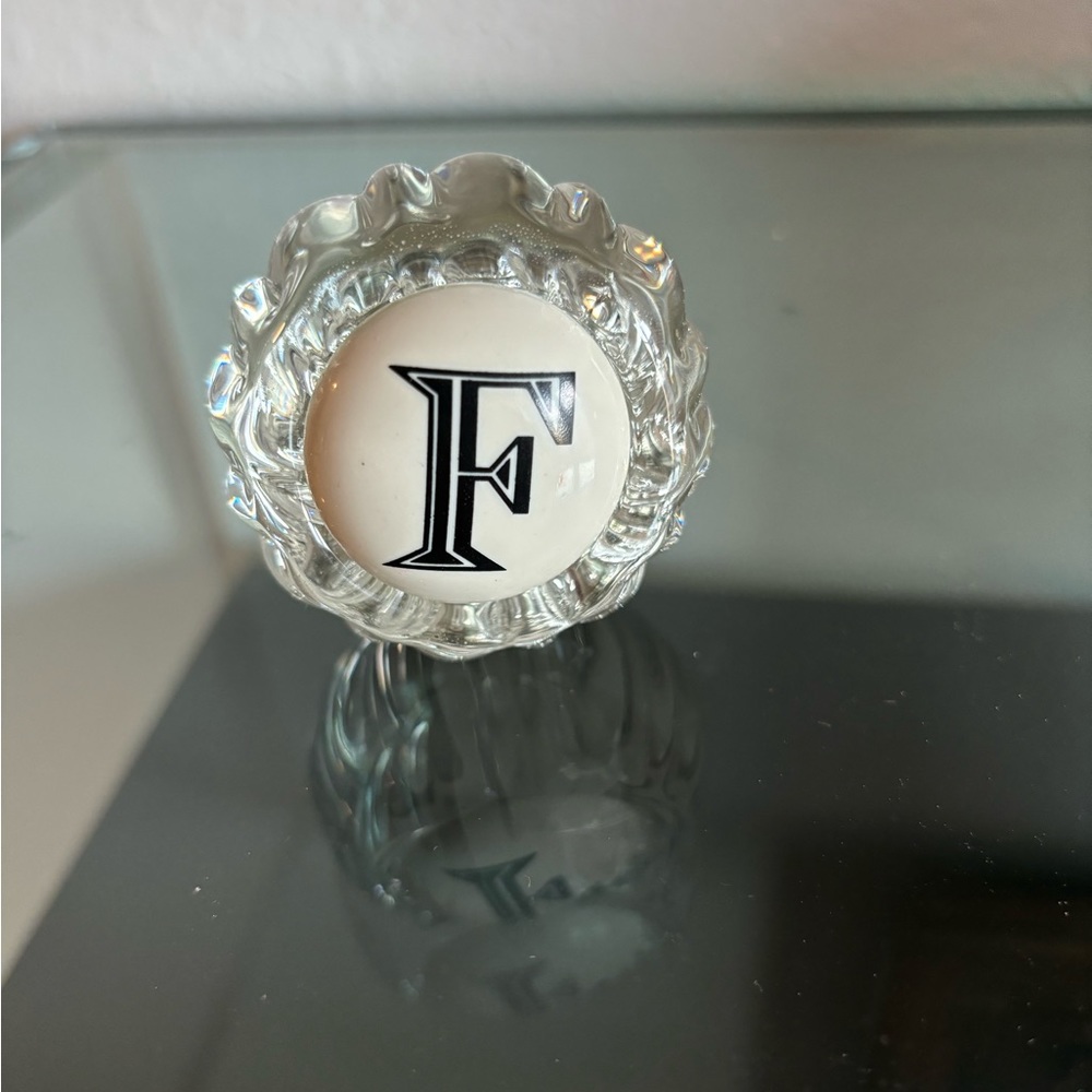 Cypress home wine stopper monogrammed with an F